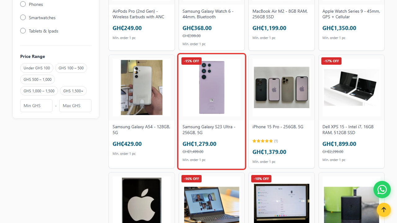 Choosing a product in the shop