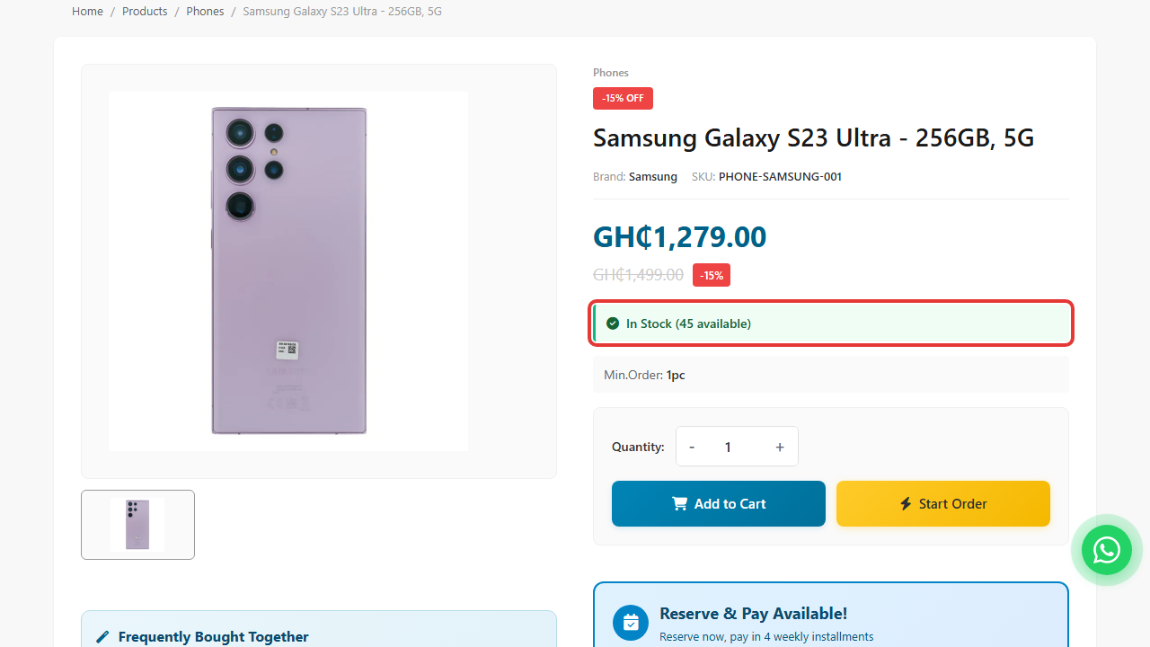 Price and stock on a product page