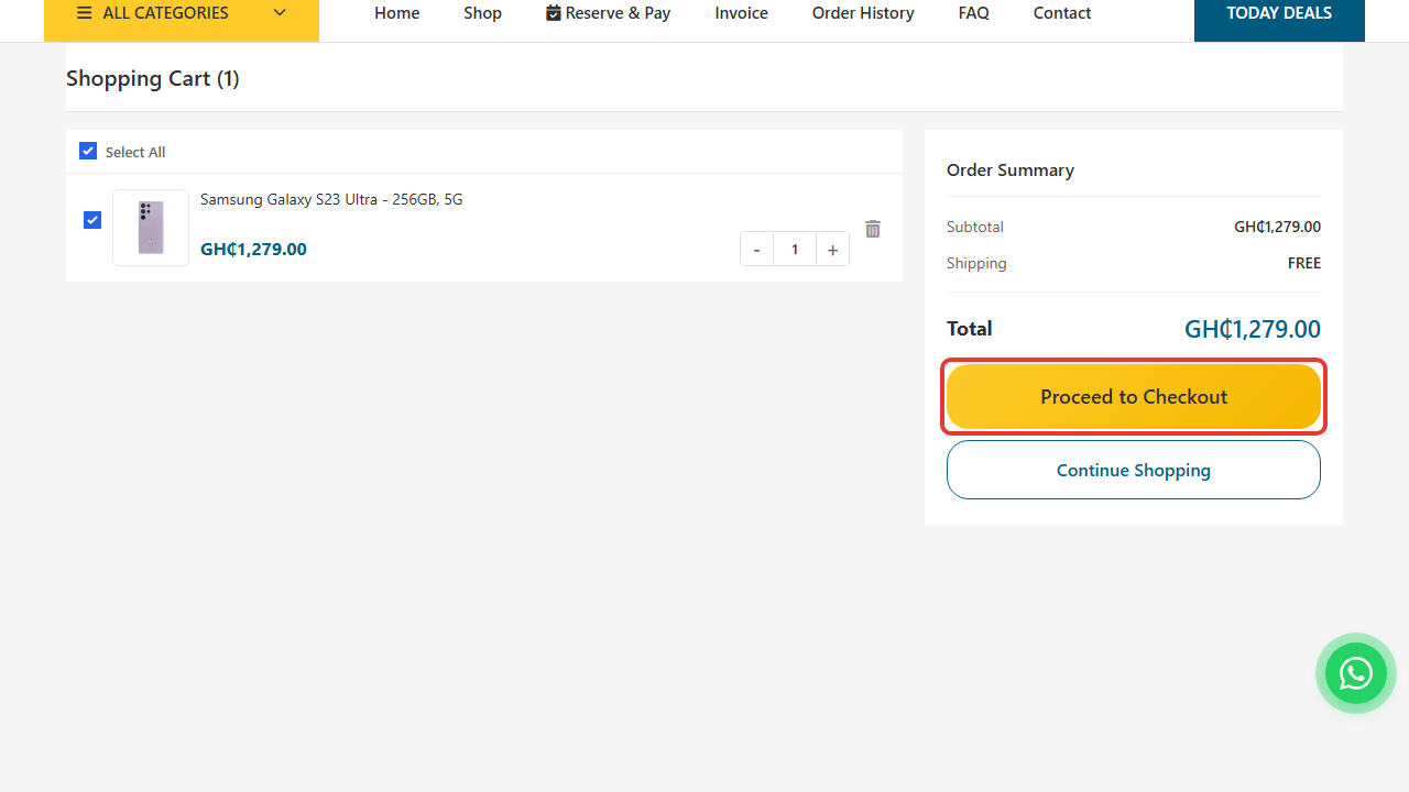 The cart page