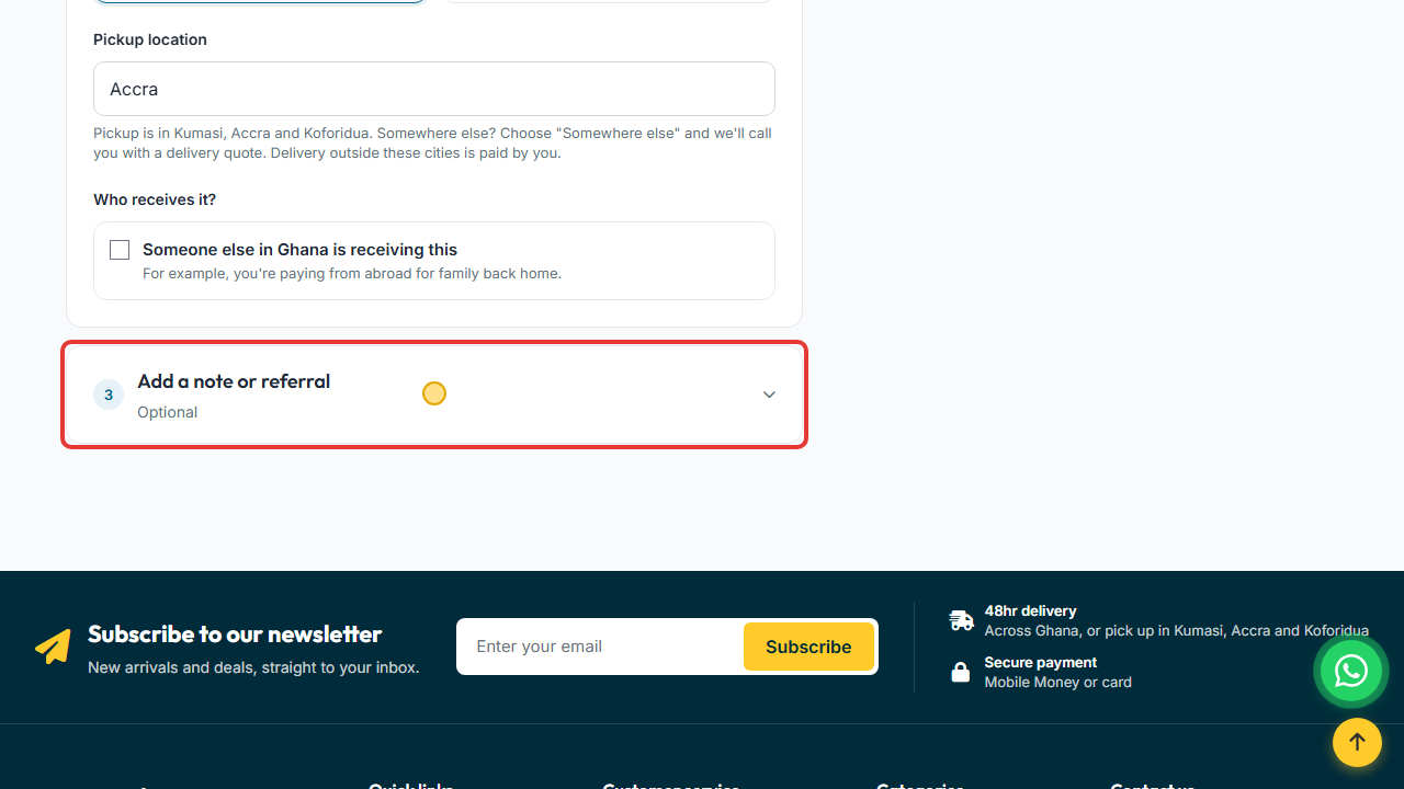 The note and referral section