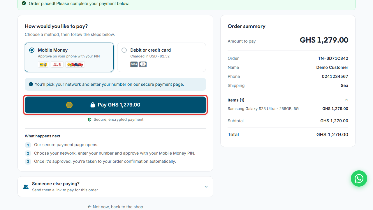 The Pay button